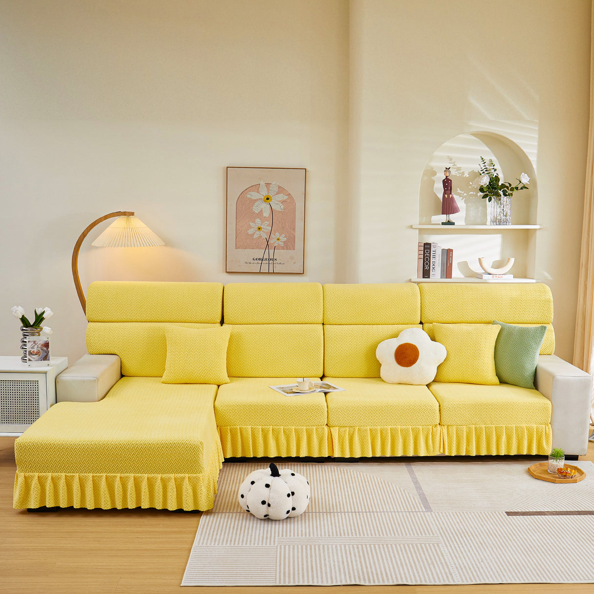 Tailored Sofa Cushion Covers Stretch Couch Seat Covers with Skirt for Sectional Sofas