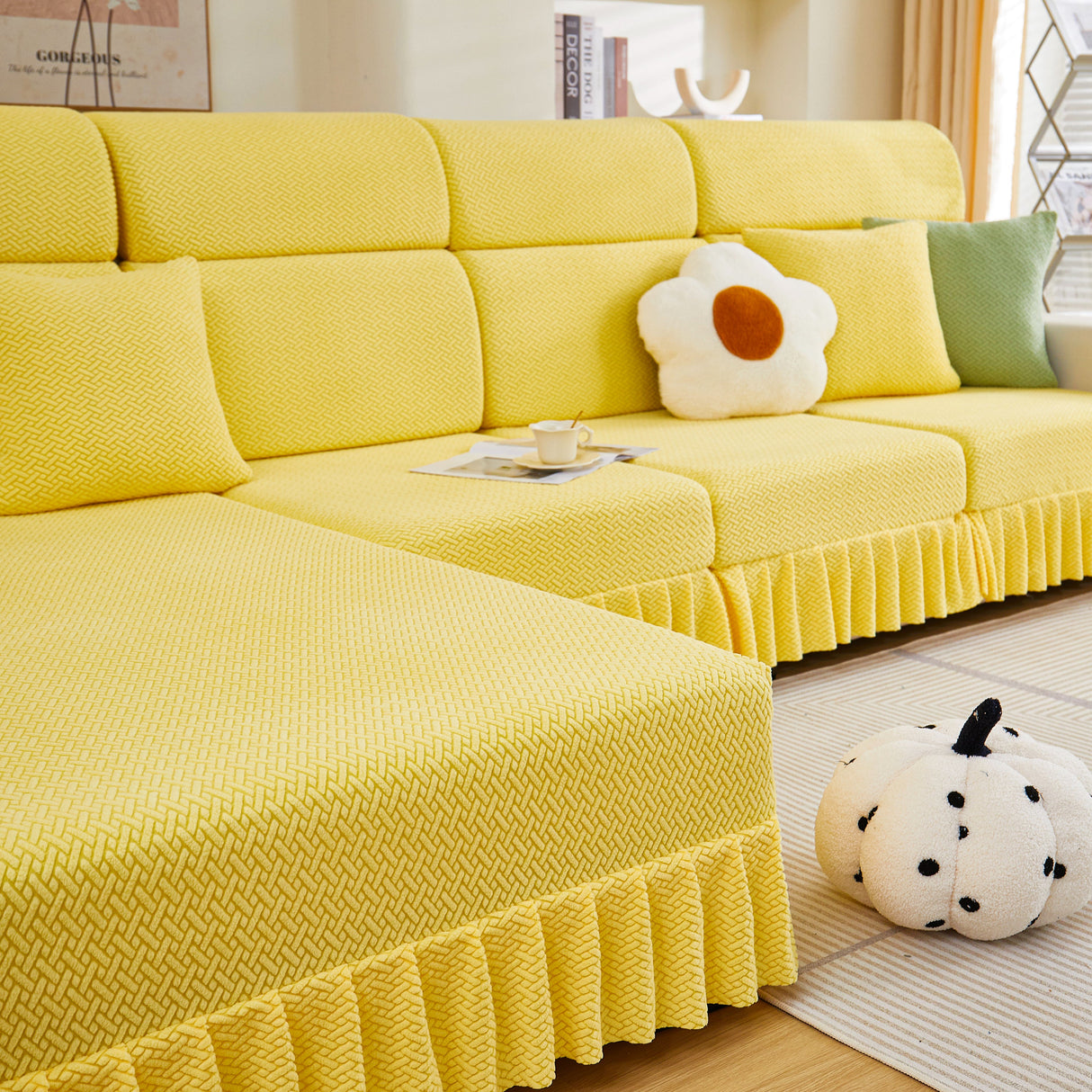 Tailored Sofa Cushion Covers Stretch Couch Seat Covers with Skirt for Sectional Sofas