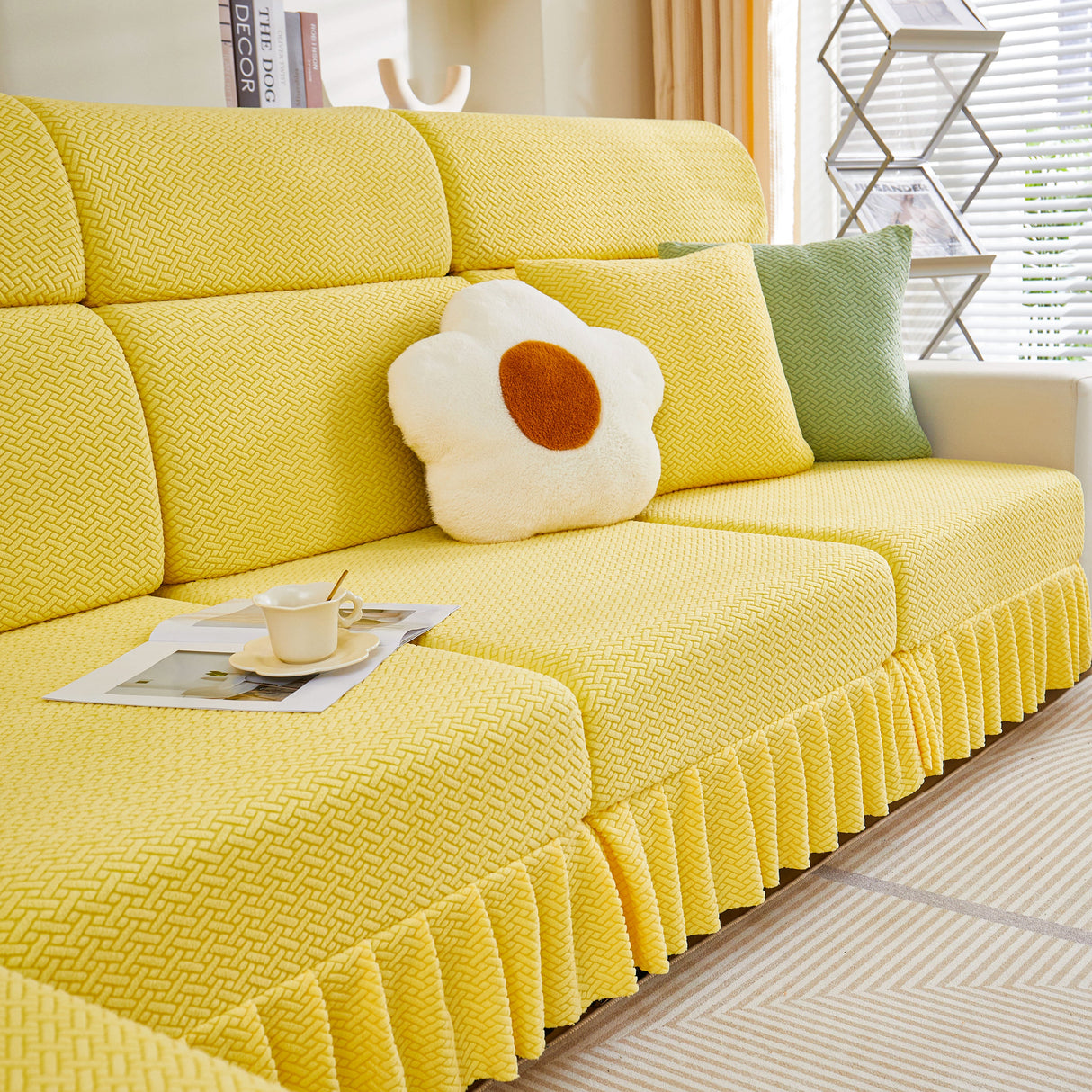 Tailored Sofa Cushion Covers Stretch Couch Seat Covers with Skirt for Sectional Sofas