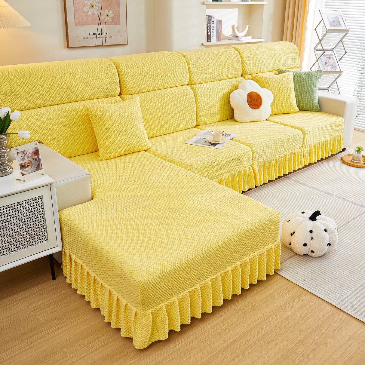 Tailored Sofa Cushion Covers Stretch Couch Seat Covers with Skirt for Sectional Sofas