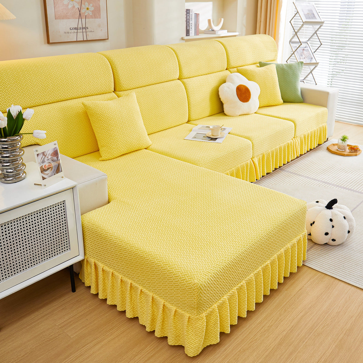 Tailored Sofa Cushion Covers Stretch Couch Seat Covers with Skirt for Sectional Sofas