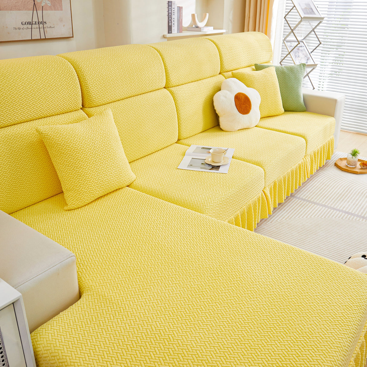 Tailored Sofa Cushion Covers Stretch Couch Seat Covers with Skirt for Sectional Sofas