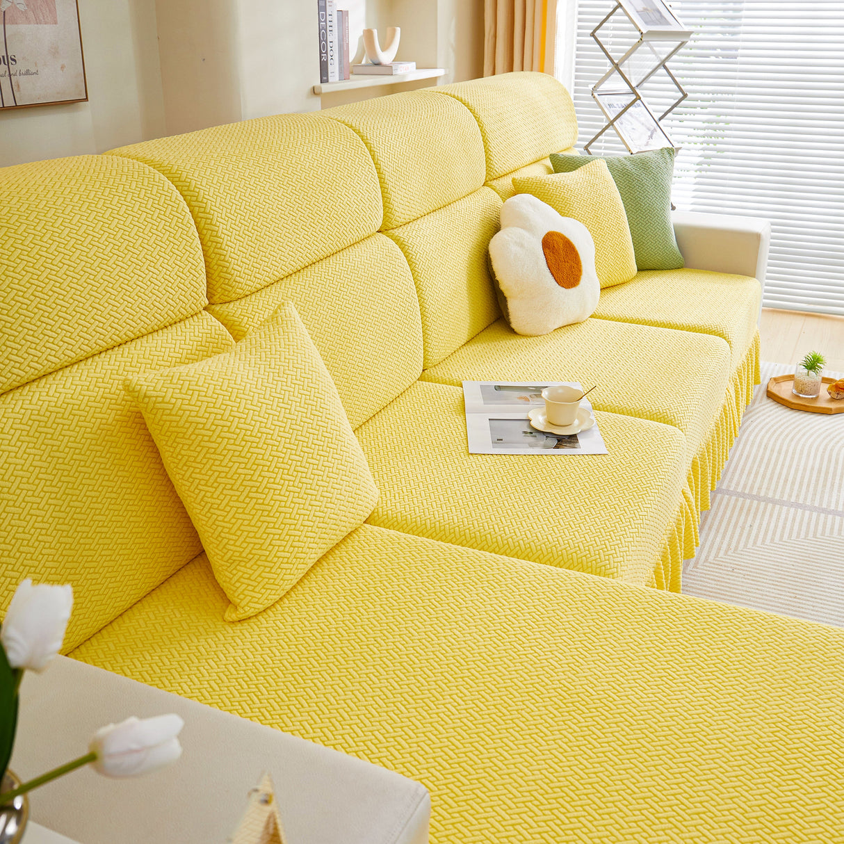 Tailored Sofa Cushion Covers Stretch Couch Seat Covers with Skirt for Sectional Sofas