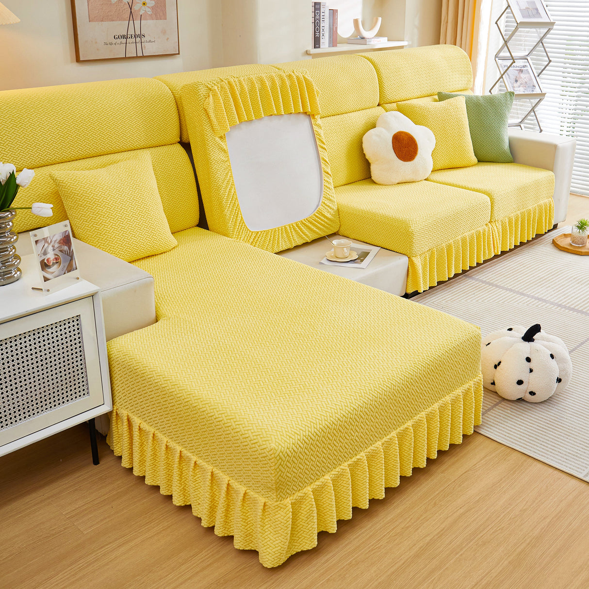 Tailored Sofa Cushion Covers Stretch Couch Seat Covers with Skirt for Sectional Sofas