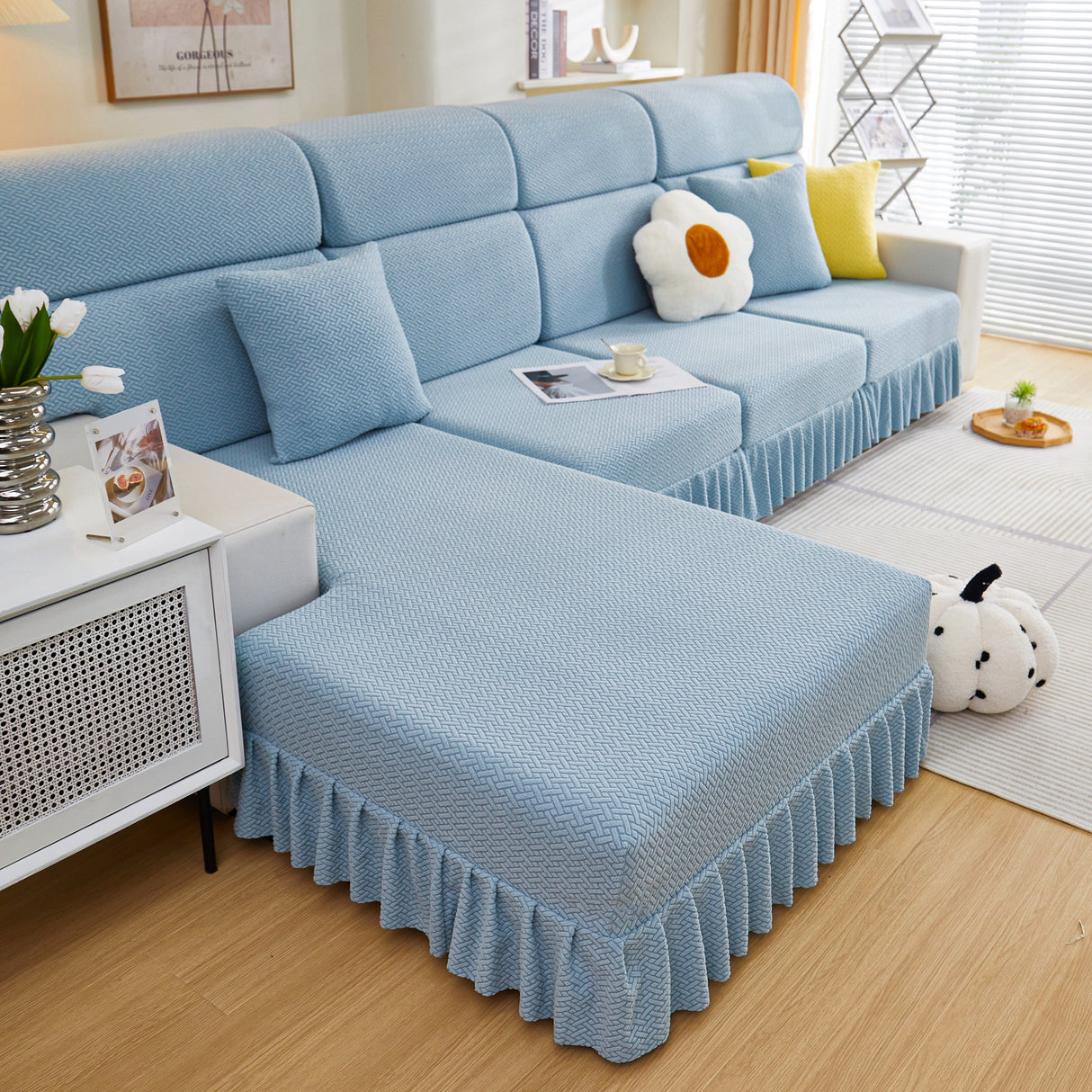 Tailored Sofa Cushion Covers Stretch Couch Seat Covers with Skirt for Sectional Sofas