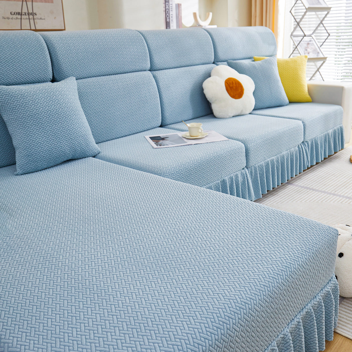Tailored Sofa Cushion Covers Stretch Couch Seat Covers with Skirt for Sectional Sofas