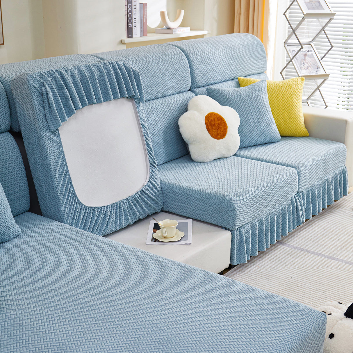 Tailored Sofa Cushion Covers Stretch Couch Seat Covers with Skirt for Sectional Sofas
