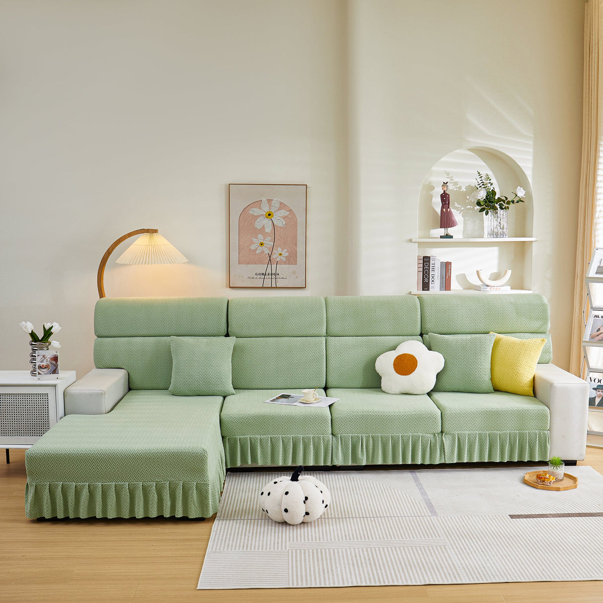Tailored Sofa Cushion Covers Stretch Couch Seat Covers with Skirt for Sectional Sofas