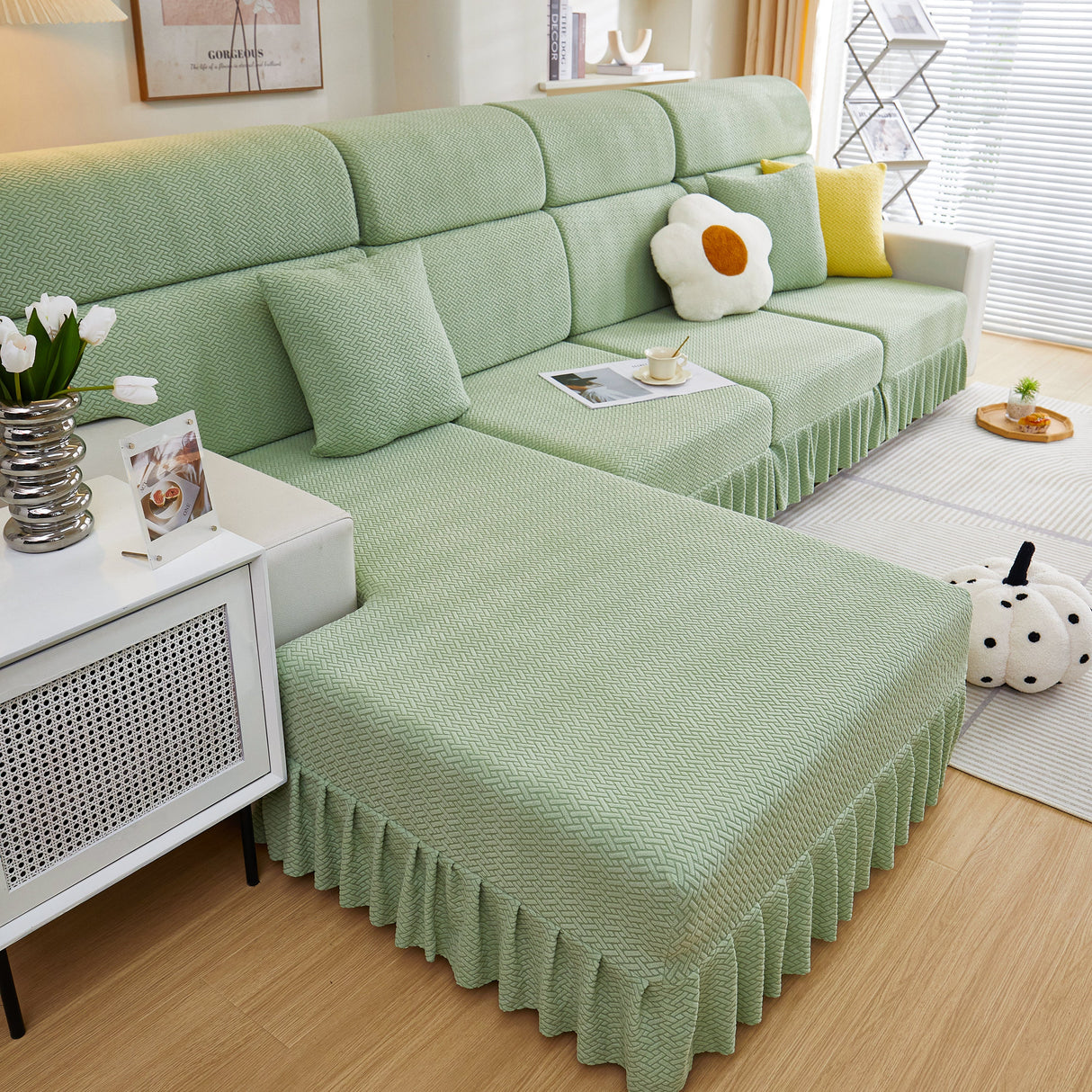 Tailored Sofa Cushion Covers Stretch Couch Seat Covers with Skirt for Sectional Sofas