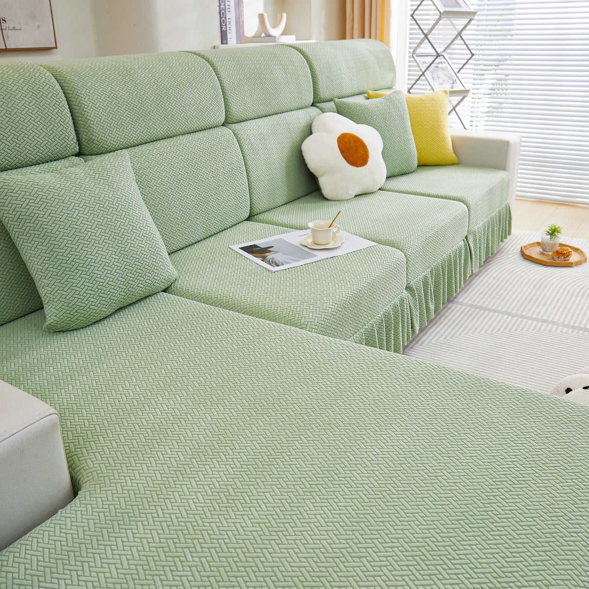 Tailored Sofa Cushion Covers Stretch Couch Seat Covers with Skirt for Sectional Sofas