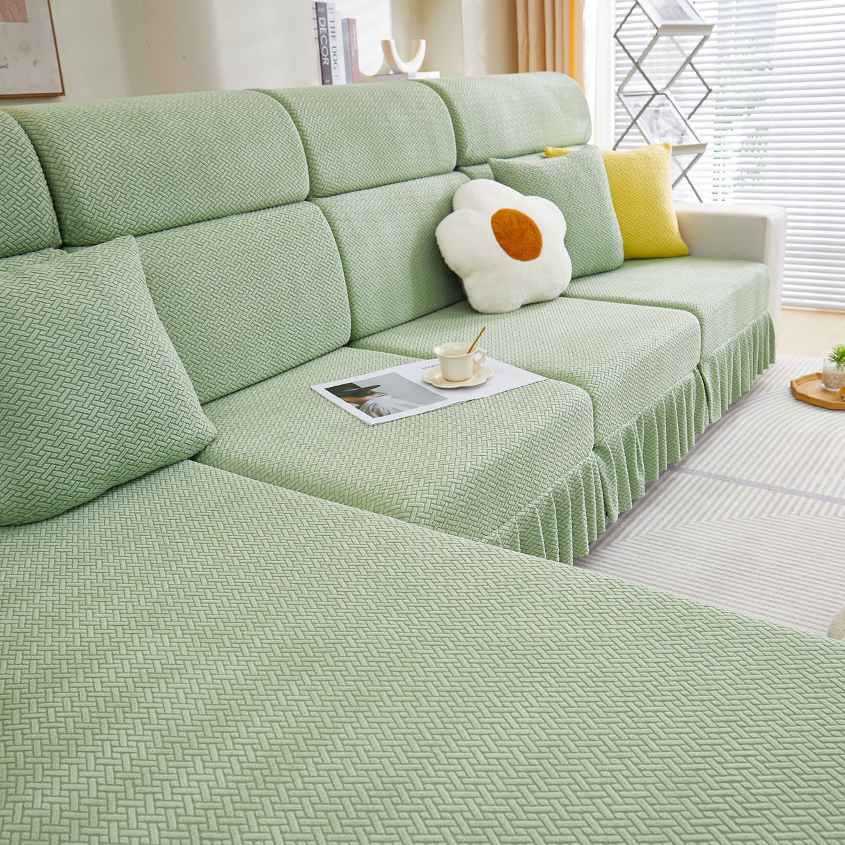 Tailored Sofa Cushion Covers Stretch Couch Seat Covers with Skirt for Sectional Sofas