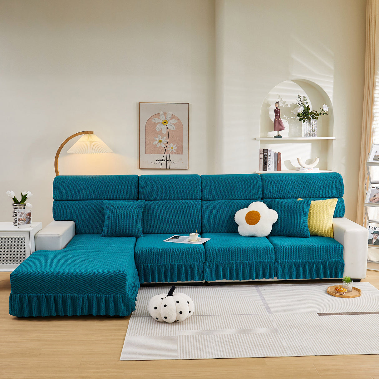 Tailored Sofa Cushion Covers Stretch Couch Seat Covers with Skirt for Sectional Sofas