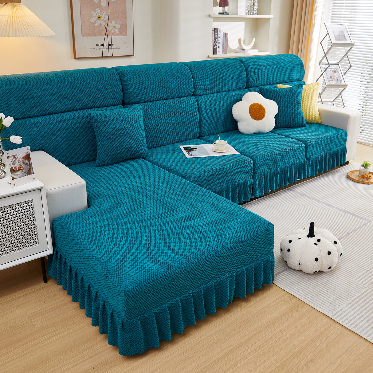 Tailored Sofa Cushion Covers Stretch Couch Seat Covers with Skirt for Sectional Sofas