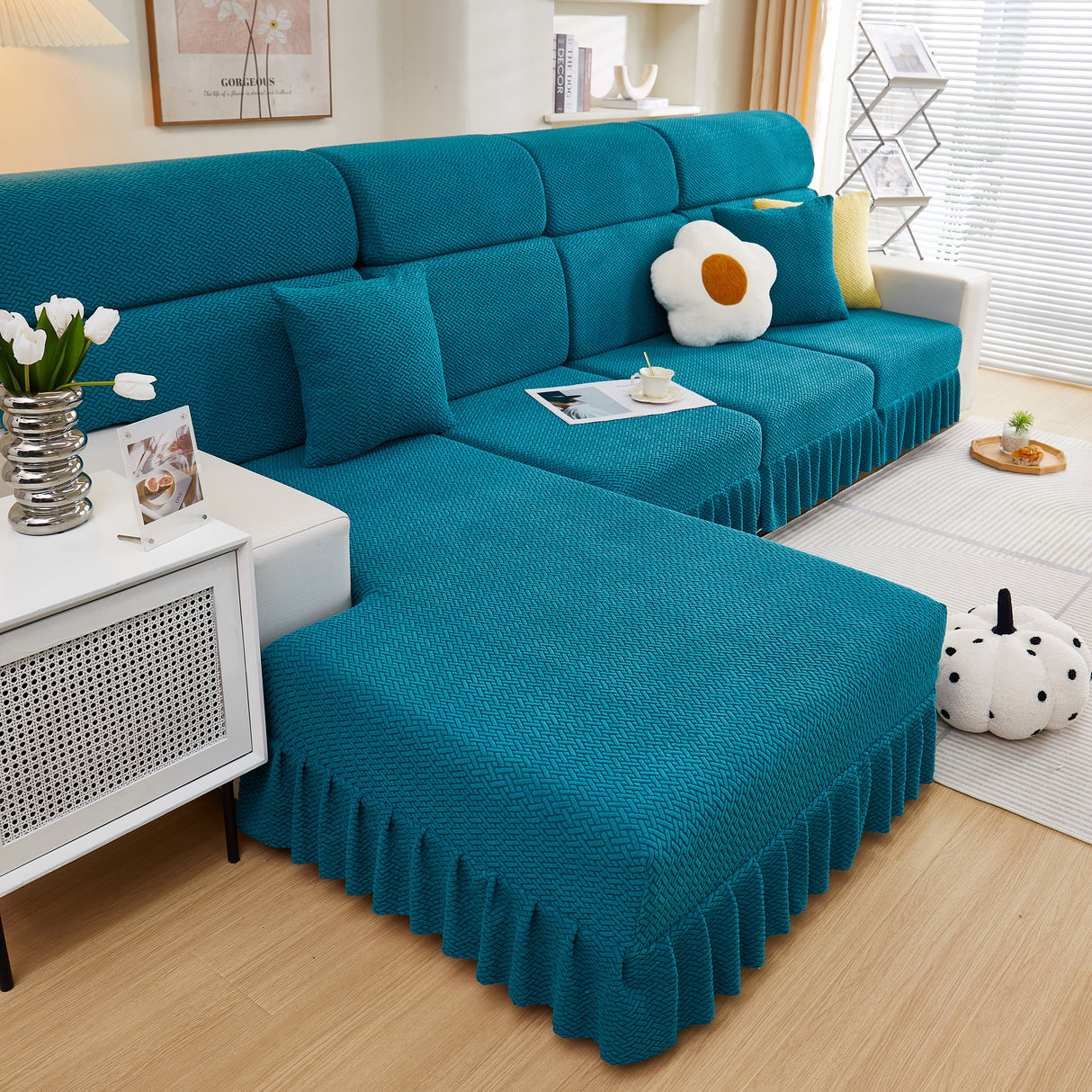Tailored Sofa Cushion Covers Stretch Couch Seat Covers with Skirt for Sectional Sofas