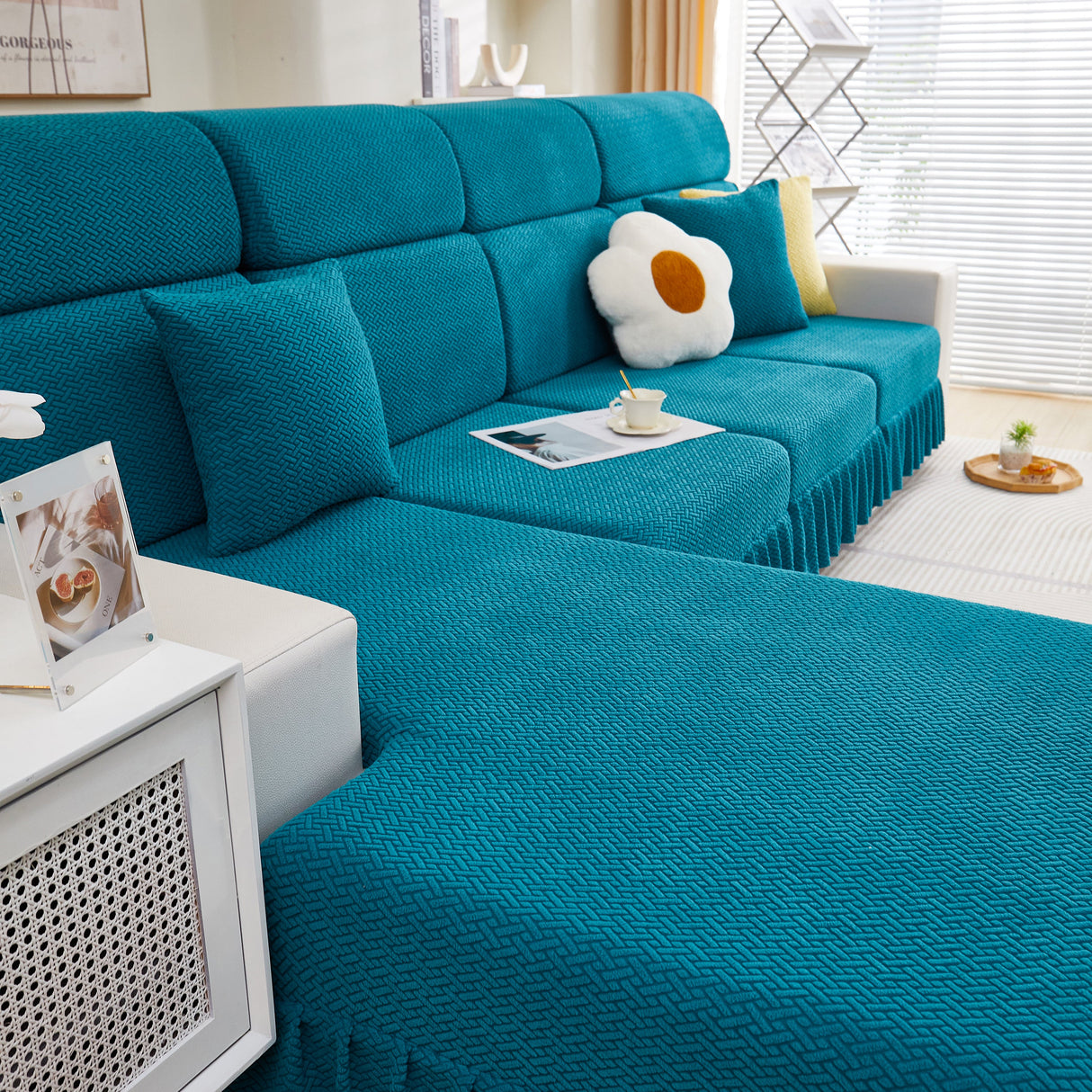 Tailored Sofa Cushion Covers Stretch Couch Seat Covers with Skirt for Sectional Sofas