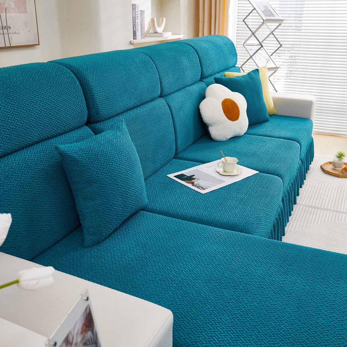 Tailored Sofa Cushion Covers Stretch Couch Seat Covers with Skirt for Sectional Sofas