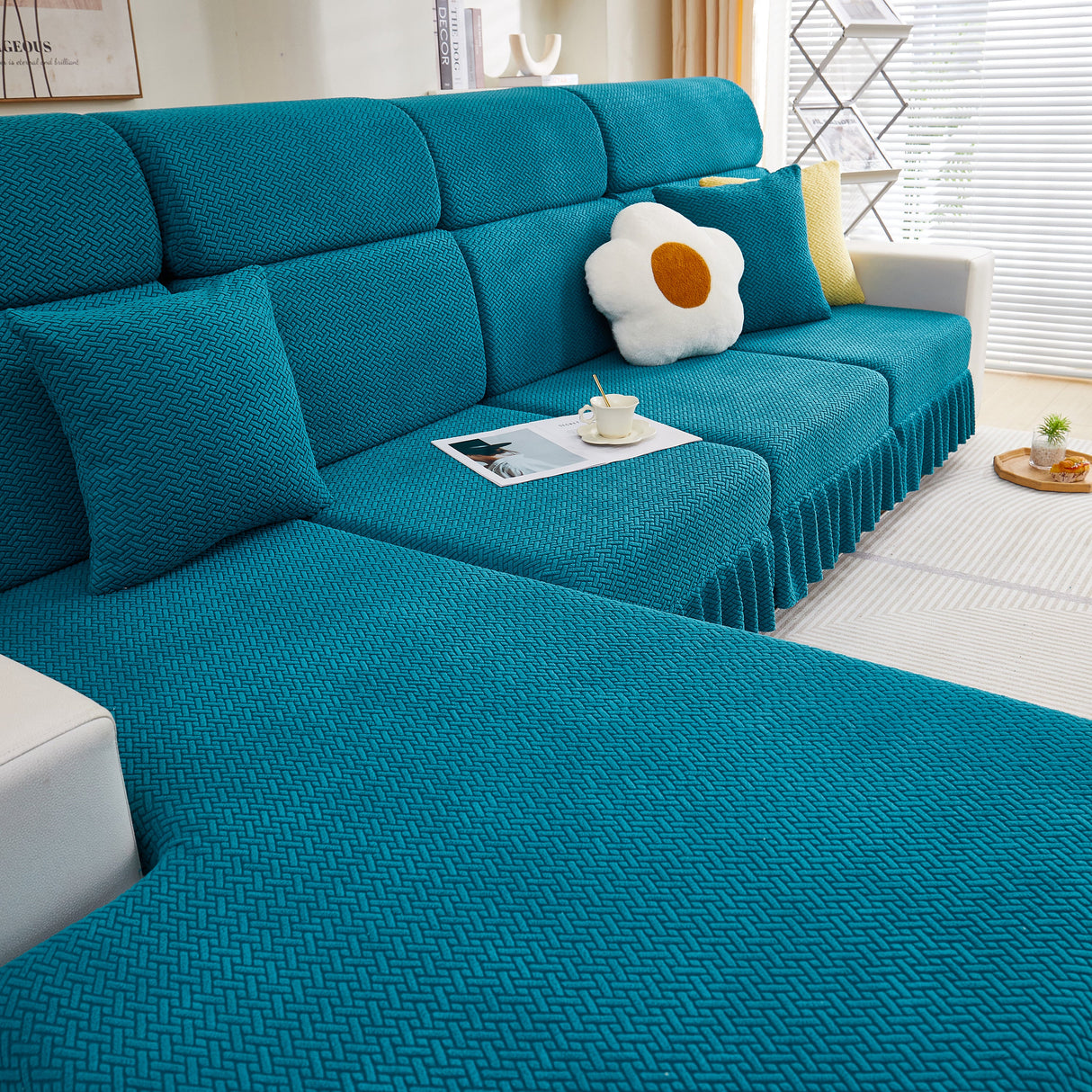 Tailored Sofa Cushion Covers Stretch Couch Seat Covers with Skirt for Sectional Sofas