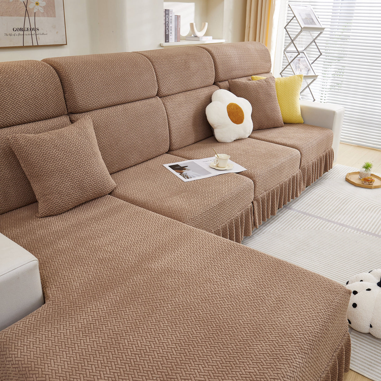 Tailored Sofa Cushion Covers Stretch Couch Seat Covers with Skirt for Sectional Sofas