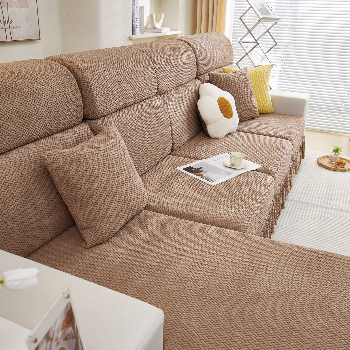 Tailored Sofa Cushion Covers Stretch Couch Seat Covers with Skirt for Sectional Sofas
