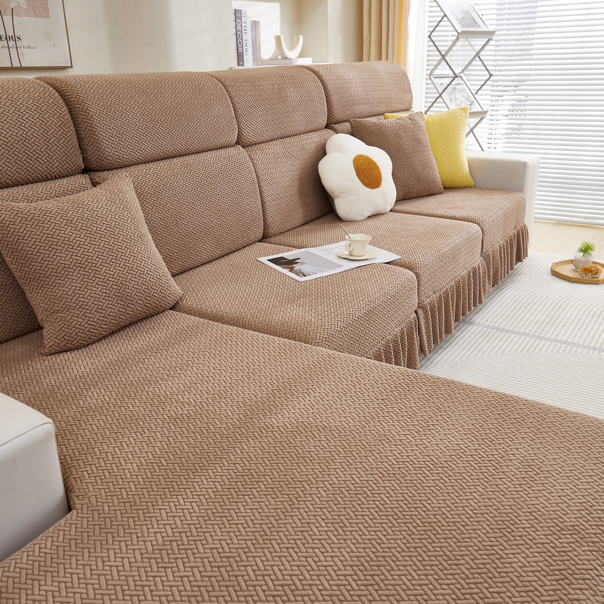 Tailored Sofa Cushion Covers Stretch Couch Seat Covers with Skirt for Sectional Sofas