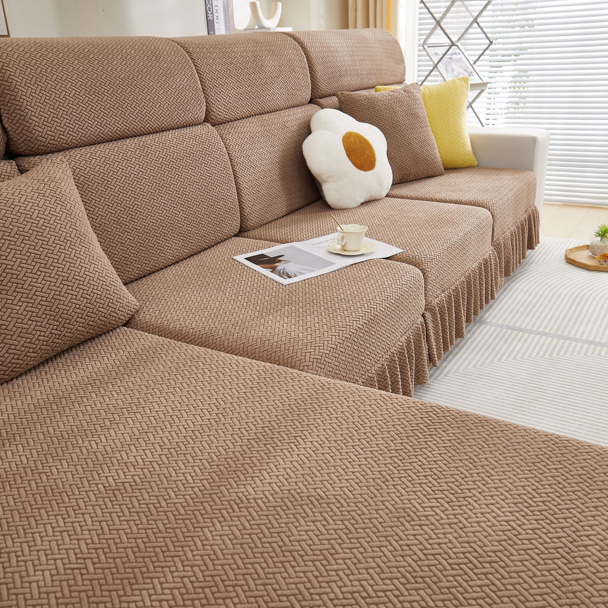 Tailored Sofa Cushion Covers Stretch Couch Seat Covers with Skirt for Sectional Sofas