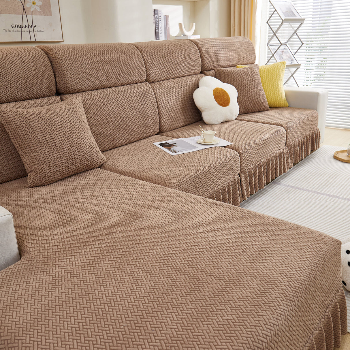 Tailored Sofa Cushion Covers Stretch Couch Seat Covers with Skirt for Sectional Sofas