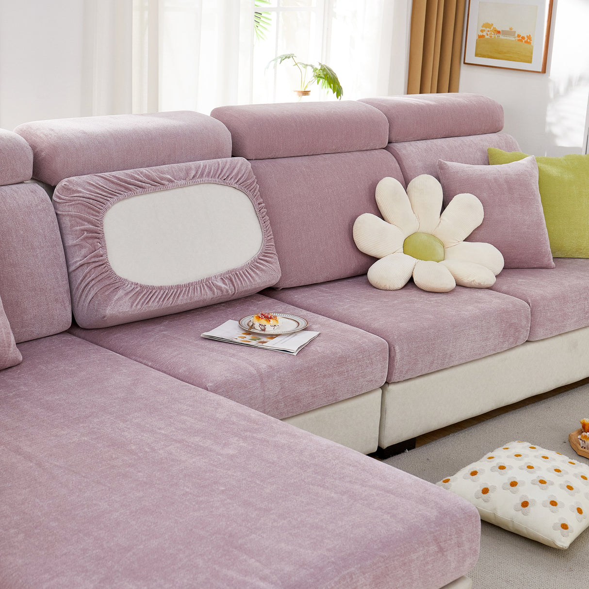 Chenille Cushion Covers for 1/2/3/4 Seater Sofas and L-shaped Couches, Furniture Covers for Pets