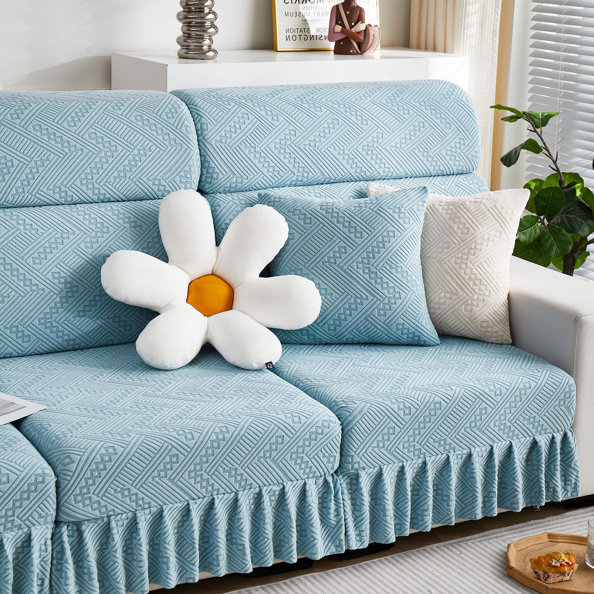 Stretchable Chaise Lounge Sofa Covers and Couch Seat Covers with Skirt for Sectional Couches