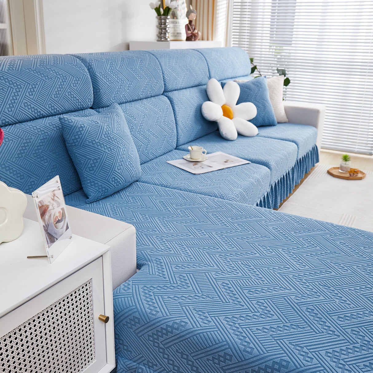 Stretchable Chaise Lounge Sofa Covers and Couch Seat Covers with Skirt for Sectional Couches