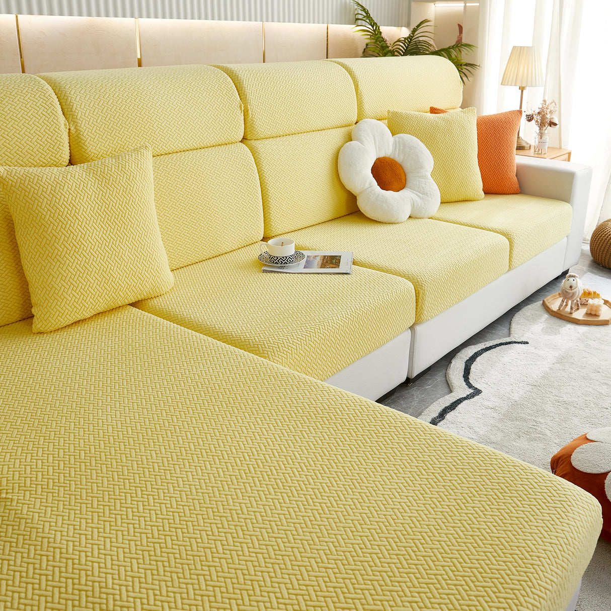 High Stretch Separate Cushion Covers Sofa Slipcover for L-Shaped Sectional Couch