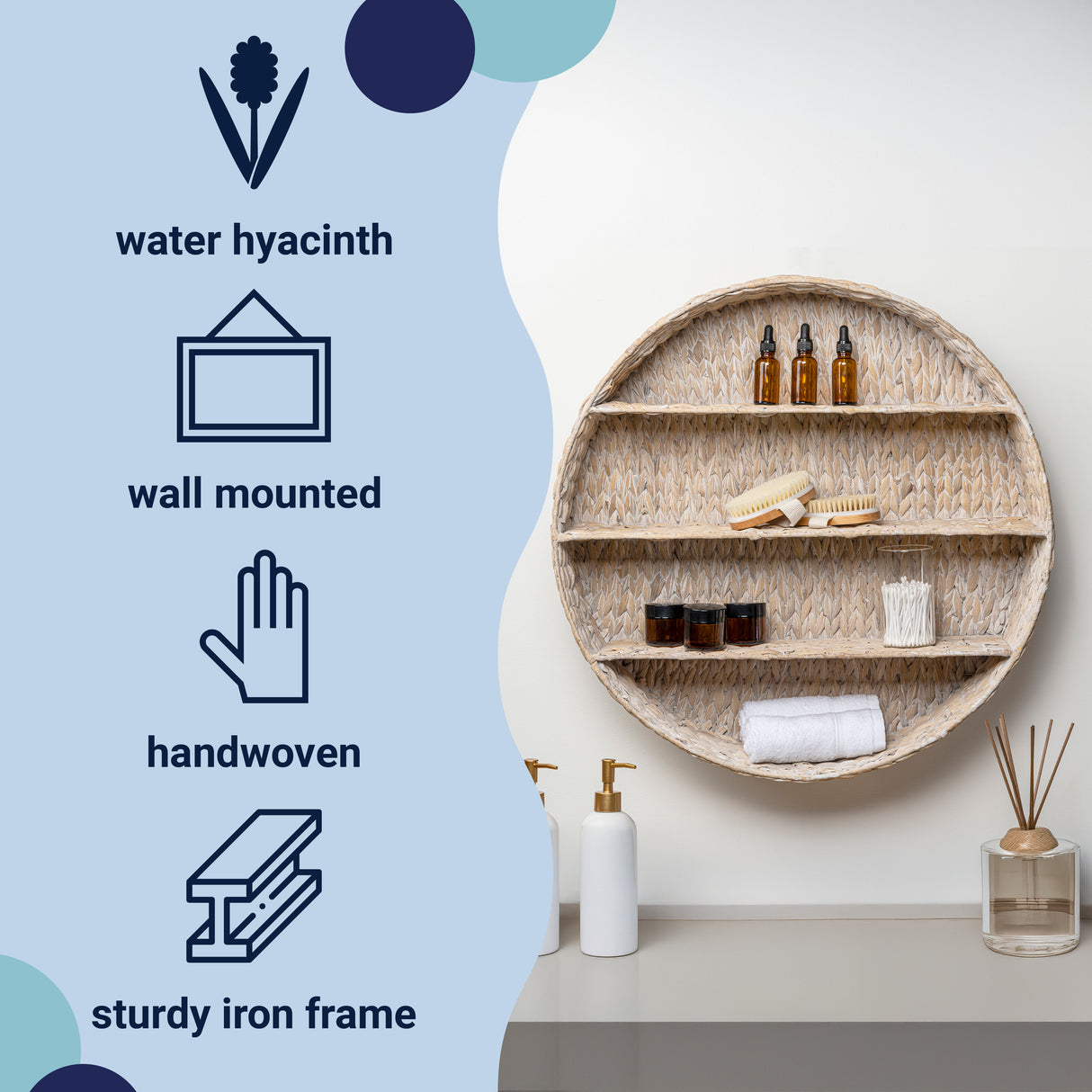 Annulus 3-Shelf Circular Handwoven Hyacinth Wall Rack