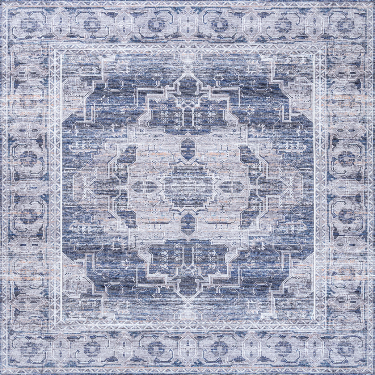 Alanya Ornate Medallion Machine-Washable Square Area Rug