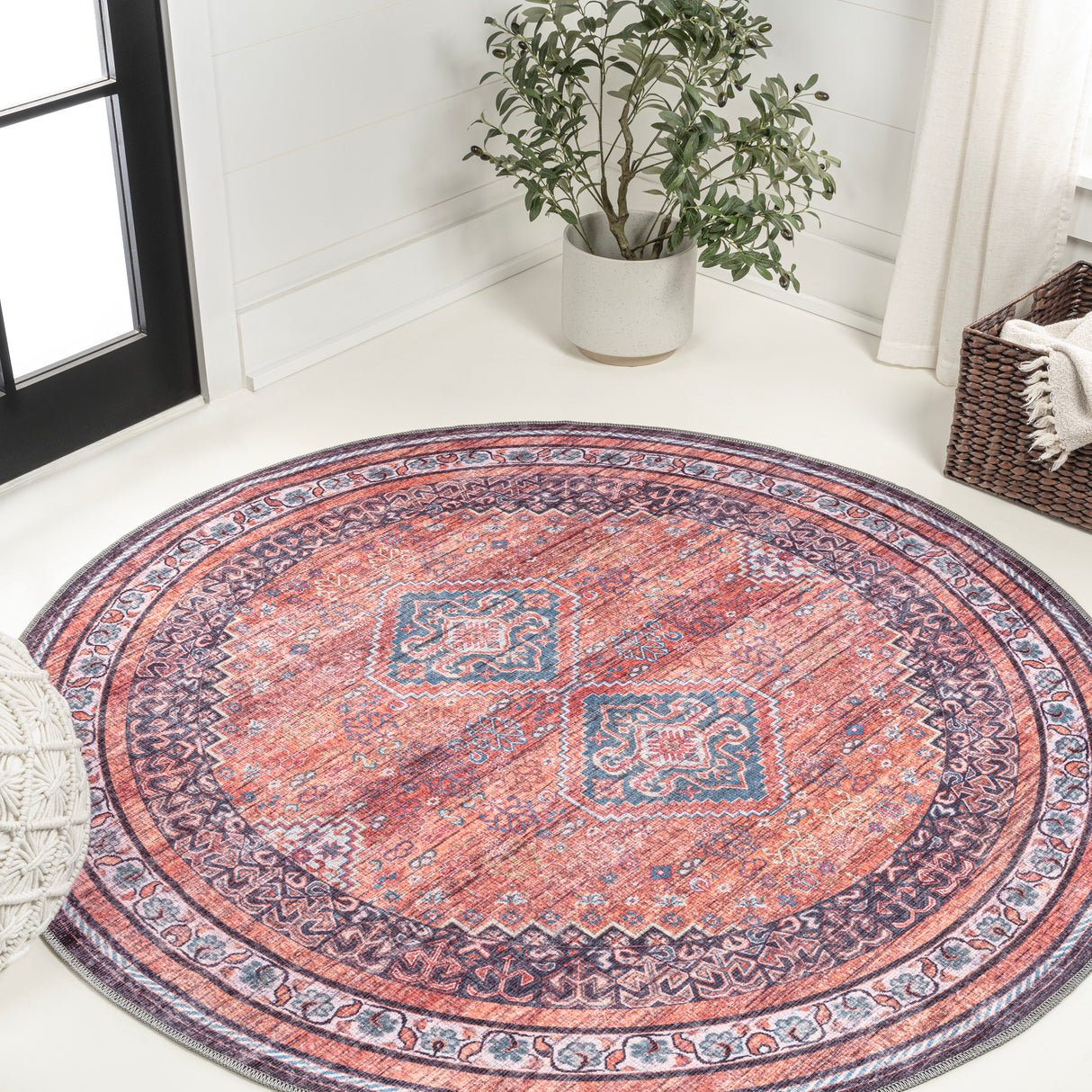 Dalyan-Geometric-Medallions-Machine-Washable-Round-Area-Rug-Area-Rugs
