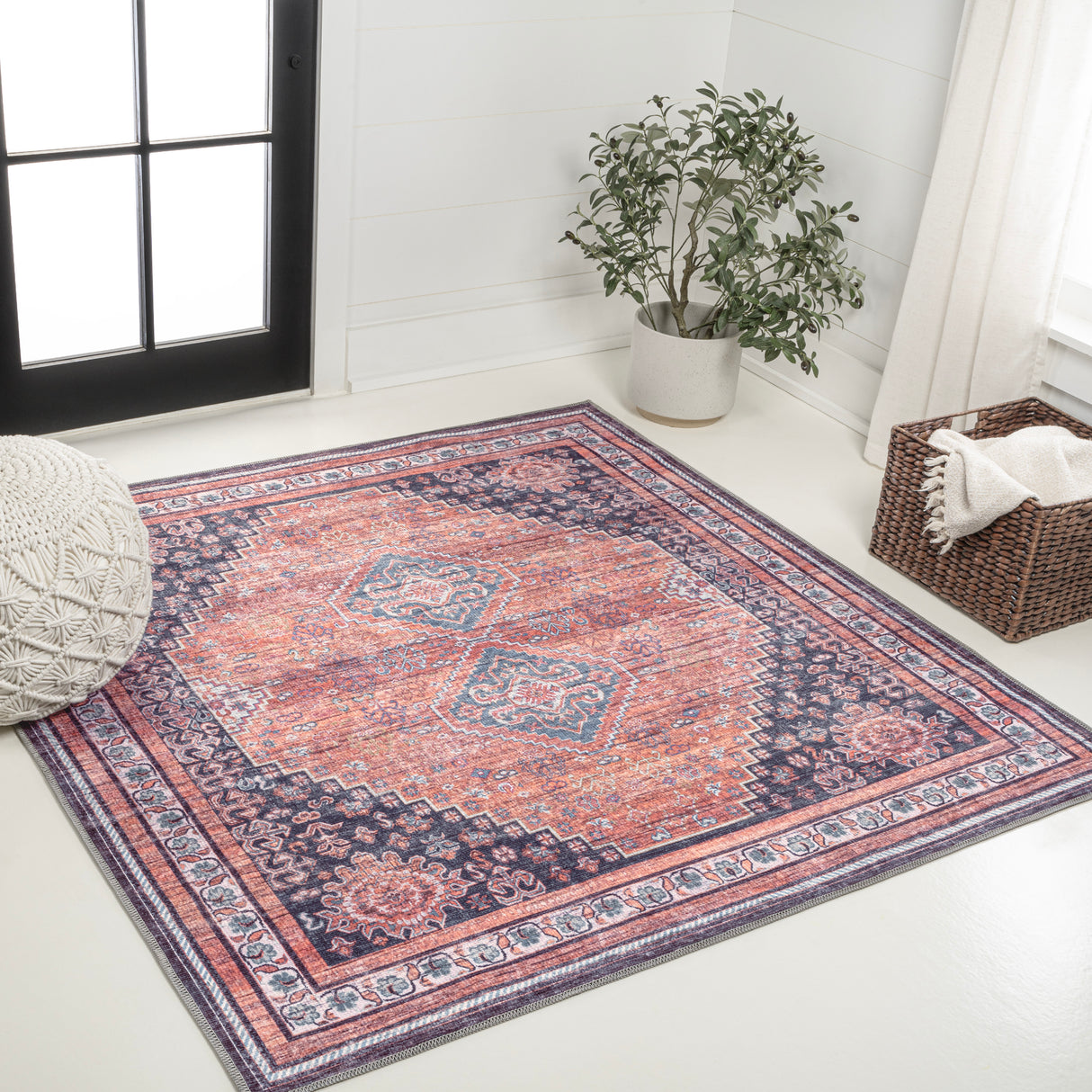 Dalyan-Geometric-Medallions-Machine-Washable-Square-Area-Rug-Area-Rugs