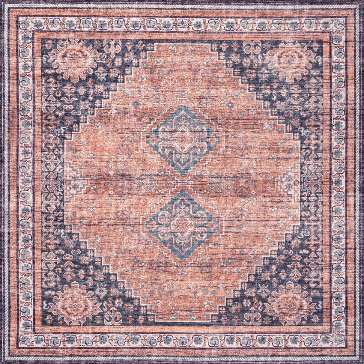 Dalyan Geometric Medallions Machine-Washable Square Area Rug