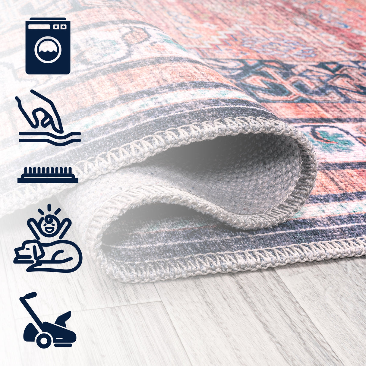 Dalyan Geometric Medallions Machine-Washable Round Area Rug