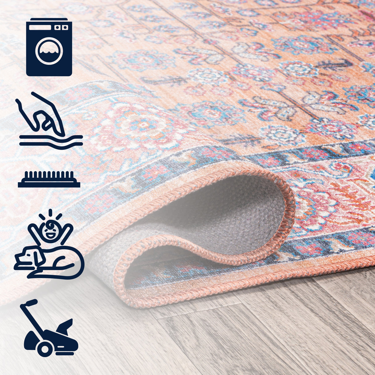 Kemer Multi-Colored Chenille Persian Machine-Washable Square Area Rugs