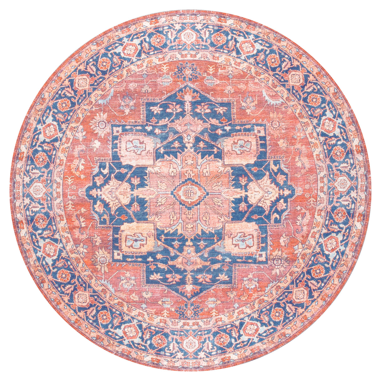 Maris Ornate Medallion Machine-Washable Round Area Rug