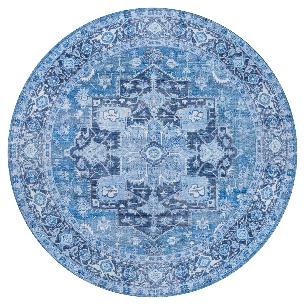 Maris Ornate Medallion Machine-Washable Round Area Rug