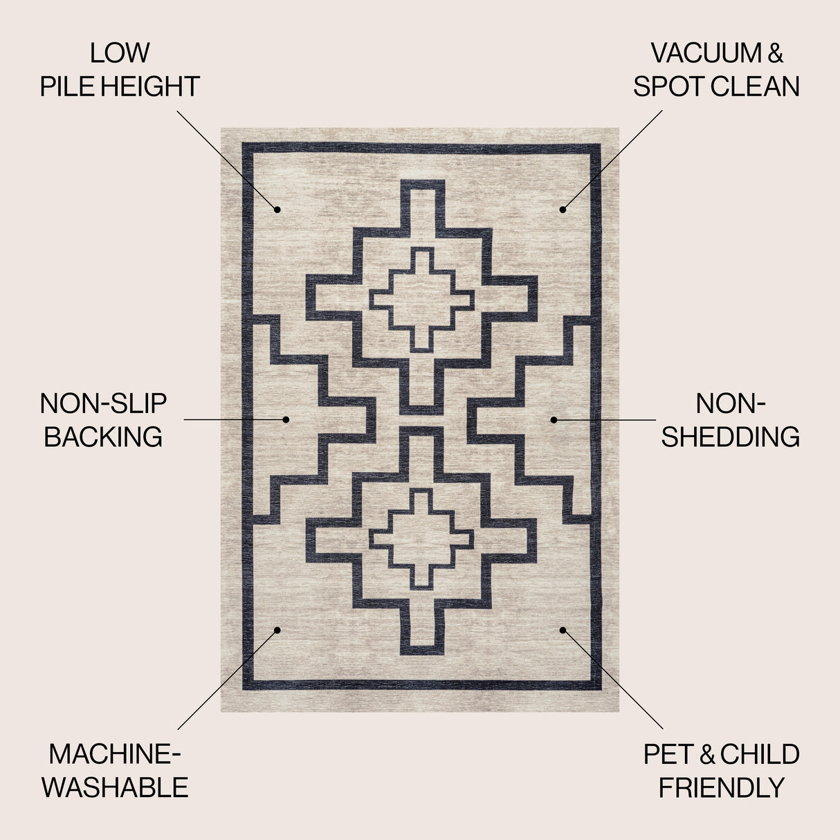 Ashkii Minimalist Medallion Machine-Washable Area Rug
