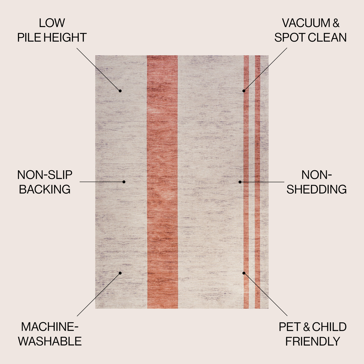 Raita Modern Simple Distressed Stripe Machine-Washable Area Rug