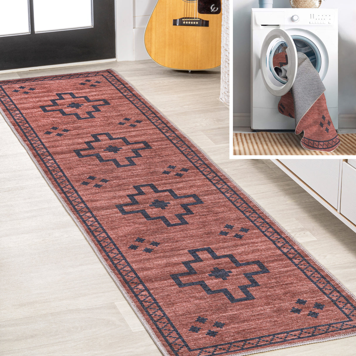 Korsa-Geometric-Medallion-Machine-Washable-Runner-Rug-Runner-Rugs