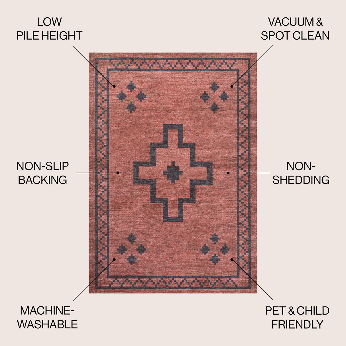 Korsa Geometric Medallion Machine-Washable Area Rug