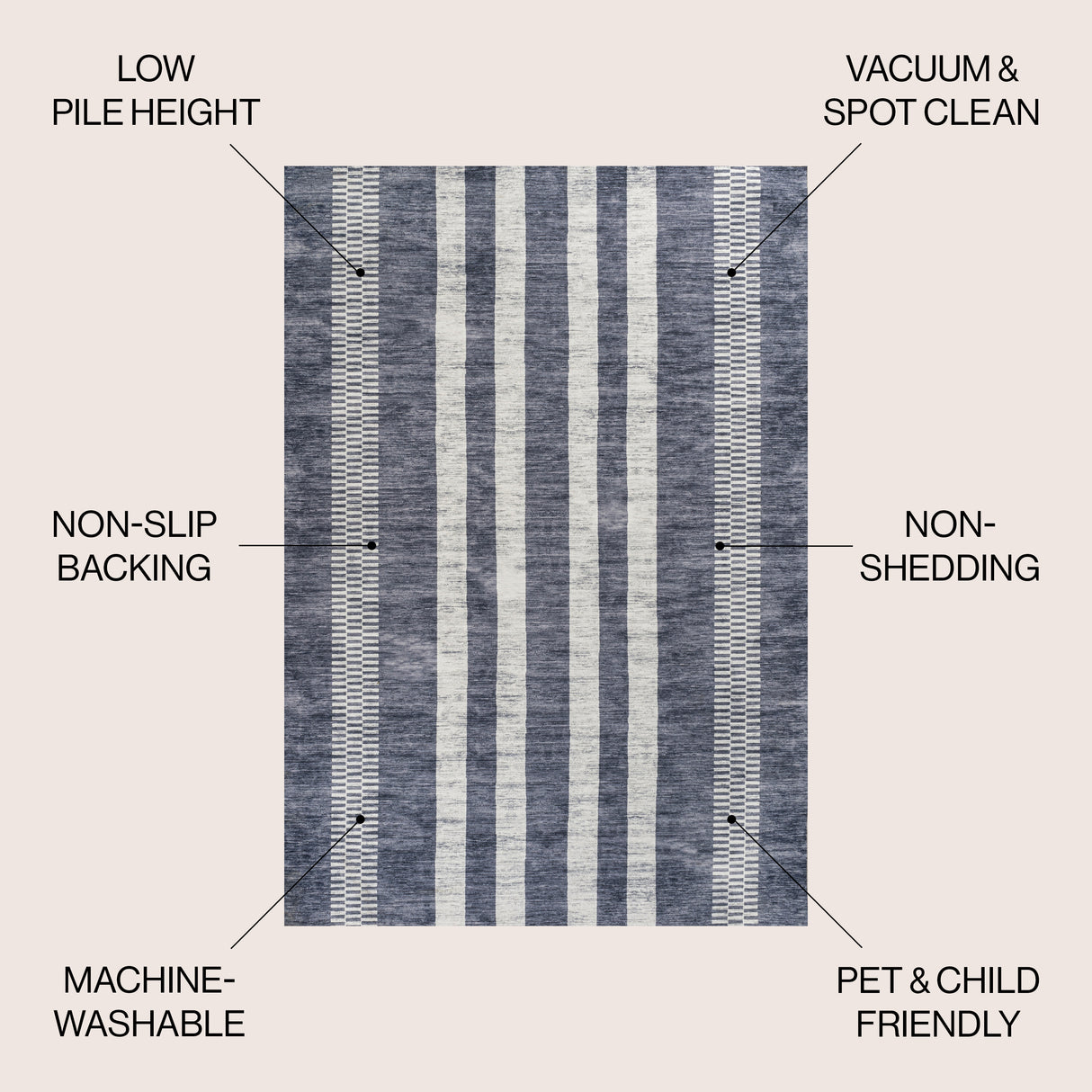 Vichy Geometric Simple Striped Machine-Washable Area Rug