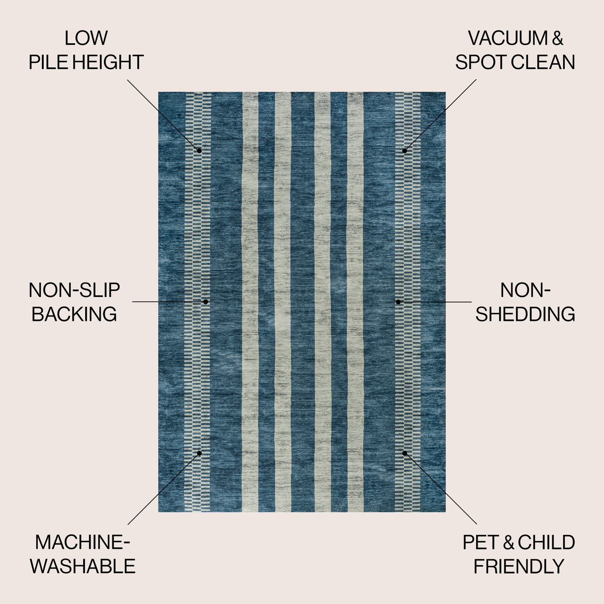 Vichy Geometric Simple Striped Machine-Washable Area Rug