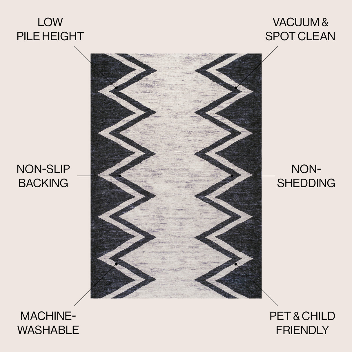 Siksak Modern Chevron Border Machine-Washable Area Rug