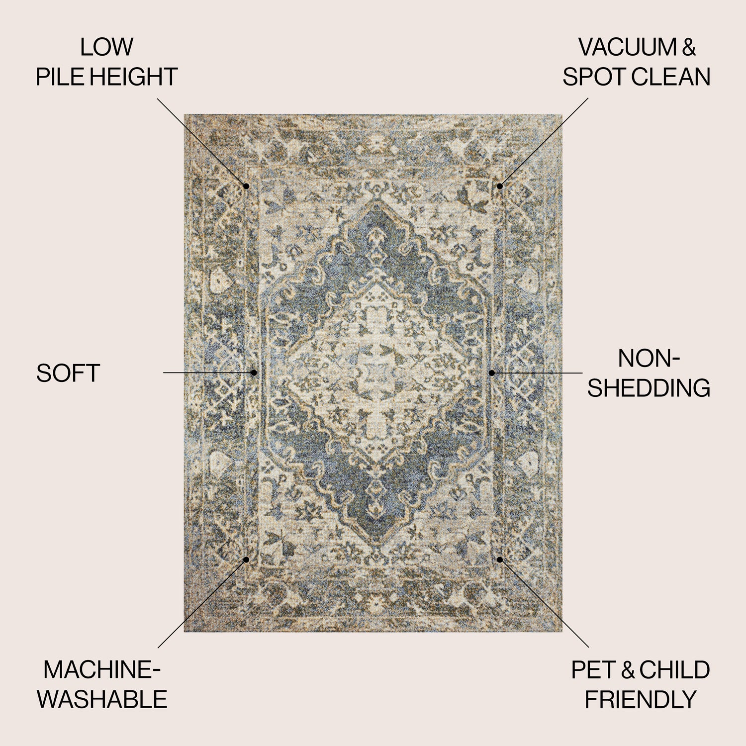Pavel Distressed Medallion Low-Pile Machine-Washable Area Rug