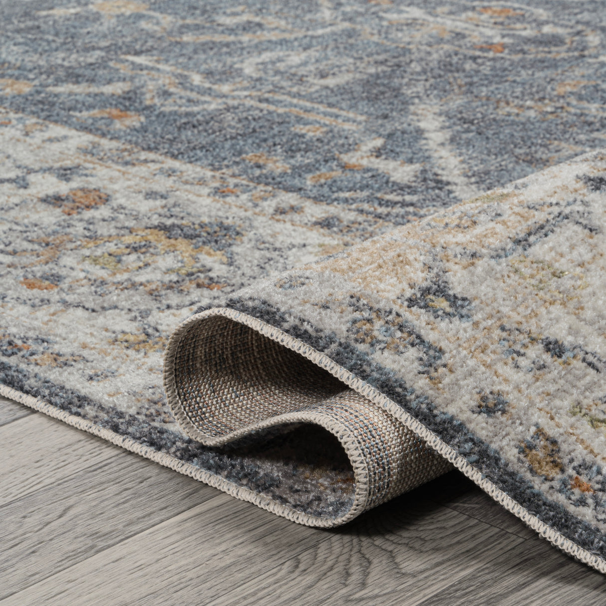 Brandy Rustic Border Low-Pile Machine-Washable Runner Rug