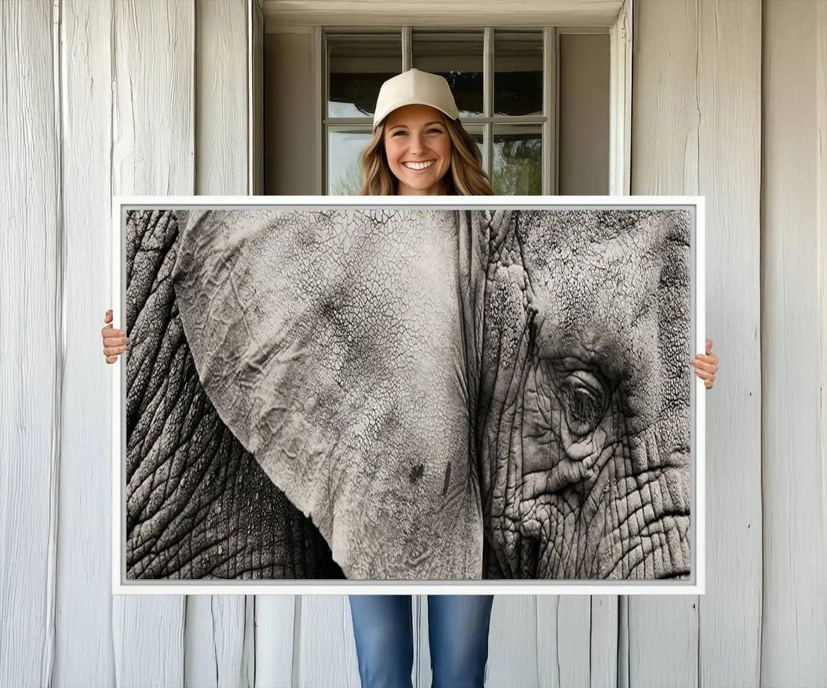 Wall Art Animal Canvas Print Close Taken Elephant with Big