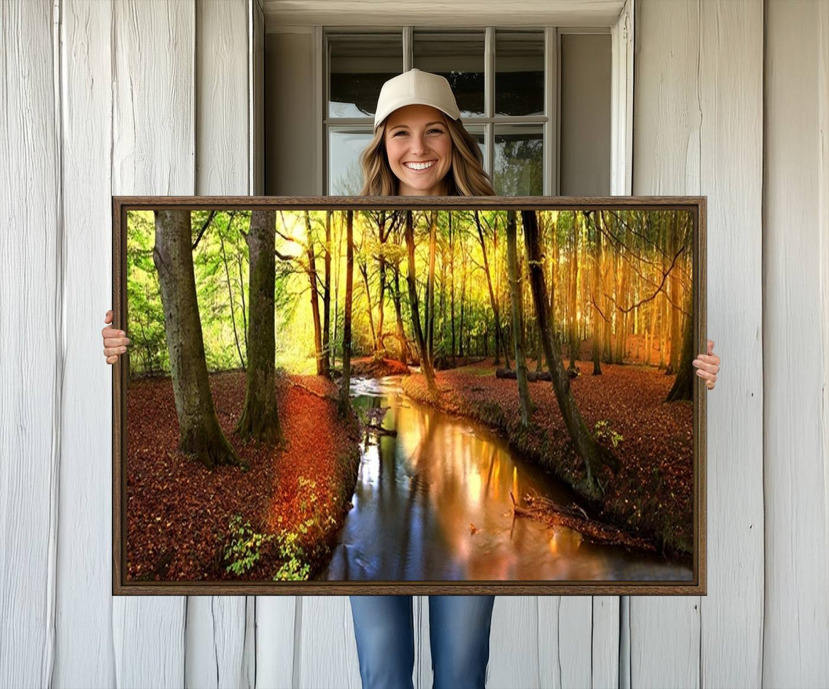 Wall Art Landscape Canvas Print Small River Inside Colorful